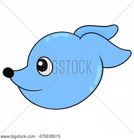 Cute Blue Weasel Head, Vector Illustration Carton Emoticon. Doodle Icon Drawing