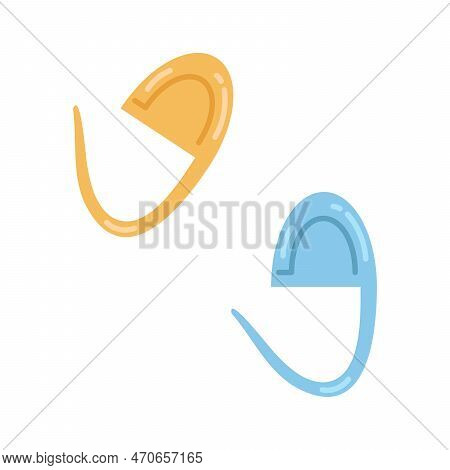 Vector Stitch Markers For Knitting. Cozy Crafting Hobby. Knitting. Blue And Yellow Lock Stitch Marke