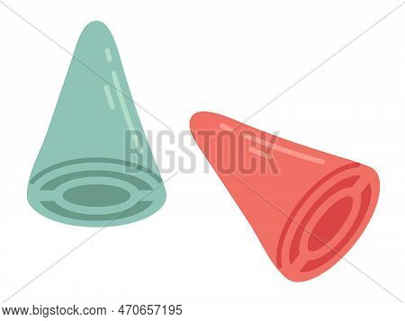 Vector Needle Stoppers For Knitting Needles. Cozy Crafting Hobby. Red And Green Needle Stoppers In F