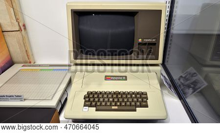 Warsaw, Poland. 10 February 2023. Inside The Apple Museum. Apple Graphic Tablet And  Apple Ii Plus C