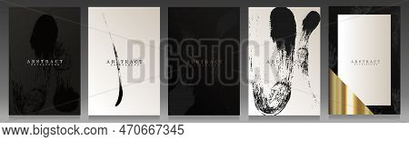 Elegant Black And White Cover Set. Wavy, Modern Abstract Paint Strokes: Brochures, Invitations, Menu