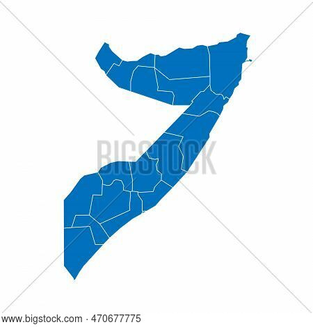 Somalia Political Map Of Administrative Divisions - Federal States. Solid Blue Blank Vector Map With