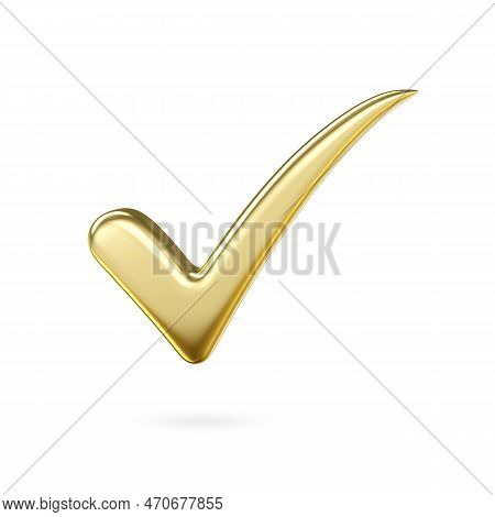 3d Gold Metal Check Mark Icon. Check List Button Choice For Right, Success, Tick Select, Accept, Agr