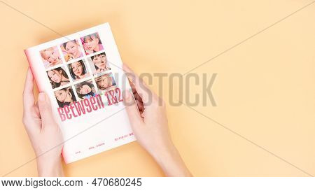 Hands Holding Twice Between 1 And 2 Mini Album Box Set On Yellow. Music Cd. South Korean Girl Group