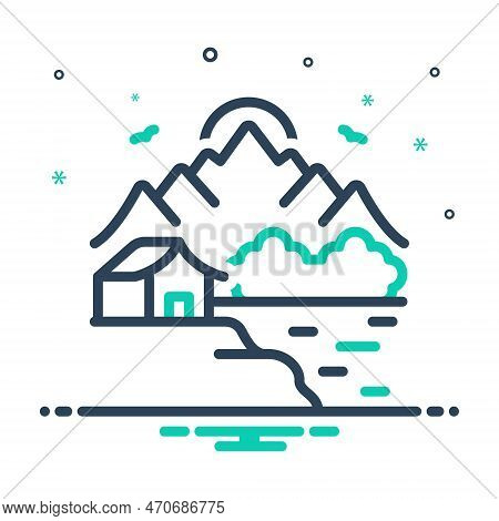 Mix Icon For Highland Alpine Huge Mammoth Plateau Tableland Mountain Tableland House River