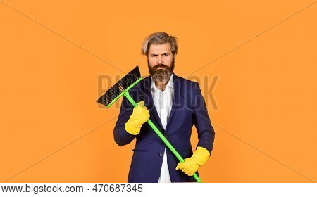 Cleaning Day. Cleaning Business. Household Duties. Cleaning Service Concept. Clear Reputation. Beard