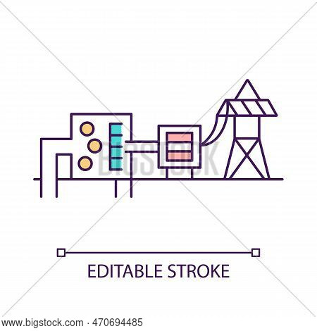 Dry-steam Power Plant Rgb Color Icon. Hydrothermal Fluids. Electricity Generation Industry. Energy S