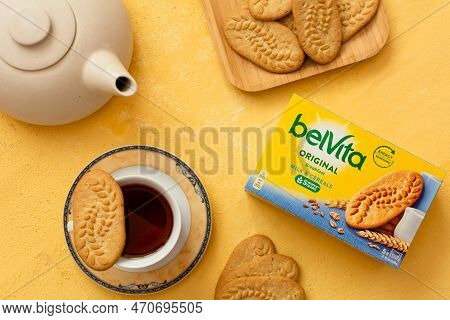 Tiraspol, Moldova - January, 31, 2023: Belvita Breakfast Cereals Cookies Box With Smak Milk, Cookies