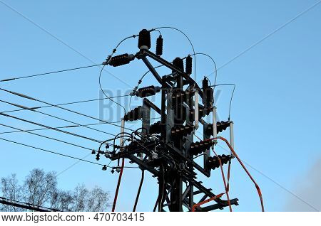 Transformer With Fuses Against Lightning Strikes. Glass Tubes Will Crack In Case Of Overvoltage. The