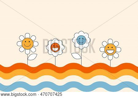 1970s Retro Daisy. Wavy Groovy Trippy Pattern. Groovy Background. Hippie Aesthetic 60s, 70s, 80s Sty