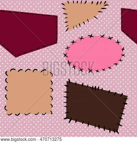 Hand Drawn Seamless Pattern With Mending Sewing Crafts Dressmaking Items. Pink Brown Beige Polka Dot