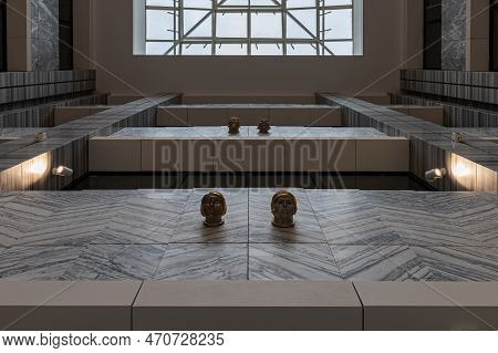 Wroclaw, Poland - April 2022: Beautiful Renovated Interior Of Renoma Shopping Mall With Golden Chand