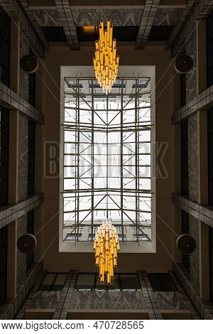 Wroclaw, Poland - April 2022: Beautiful Huge Skylight At Roof Of Renoma Shopping Mall