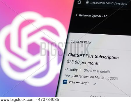 Galati, Romania - February 14, 2023: Webpage Of Chatgpt Plus Subscription, A Prototype Ai Chatbot De