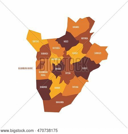 Burundi Political Map Of Administrative Divisions - Provinces. Flat Vector Map With Name Labels. Bro