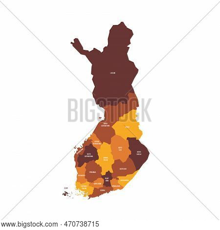 Finland Political Map Of Administrative Divisions - Regions And One Autonomous Region Of Aland. Flat
