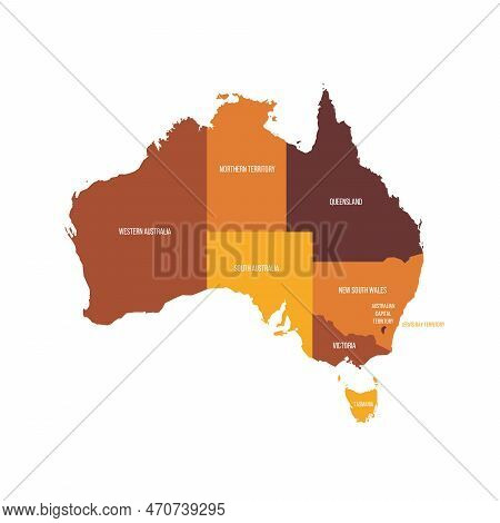 Australia Political Map Of Administrative Divisions - States And Teritorries. Flat Vector Map With N