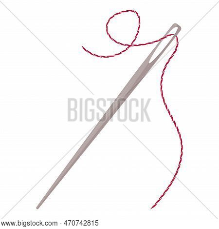Needle With Thread Isolated On White Background. Flat Vector Stock Illustration.