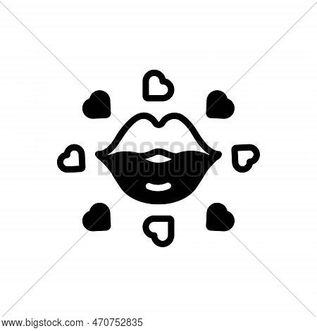 Black Solid Icon For Kissing Lips Love Mouth Kiss Osculation Sexy Hearts Valentines Romantic