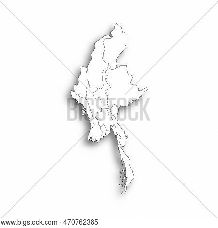 Myanmar Political Map Of Administrative Divisions - States, Regions And Naypyitaw Union Territory. F