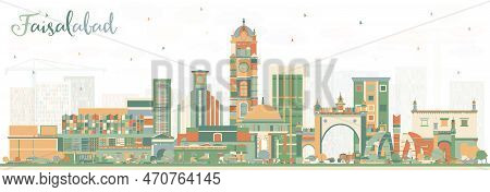 Faisalabad Pakistan City Skyline With Color Buildings. Vector Illustration. Business Travel And Tour