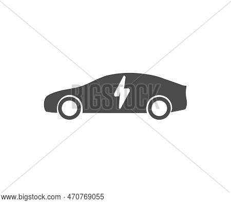 Electric Car Icon Design. Electro Car Silhouette. Ev Electric Vehicle. Eco Friendly Vehicle Concept 