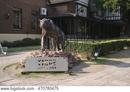 Tigre, Buenos Aires, Argentina, Jan 11 2022: Yaguarete Sculpture, A Bronze Statue Representing A Mal