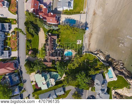 Historic Luxurious Mansions Aerial View On Lincoln House Point At Eisman\'s Beach In Town Of Swampsc