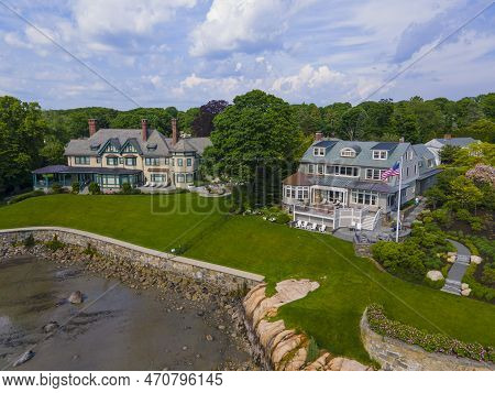 Historic Luxurious Mansions Aerial View On Lincoln House Point At Eisman\'s Beach In Town Of Swampsc