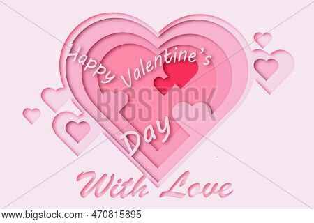 Happy Valentines Day Background With Paper Cut Style Pink Colorful