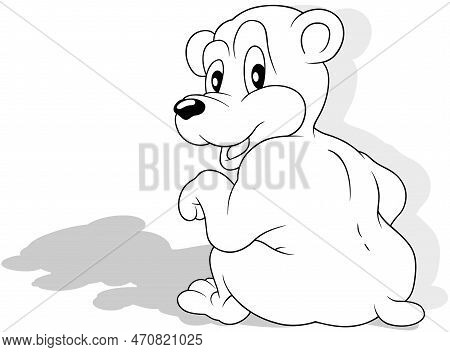 Drawing Of A Teddy Bear Sitting On The Ground From The Back - Cartoon Illustration Isolated On White