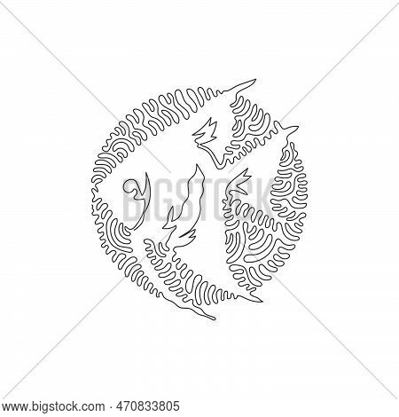 Continuous Curve Line Drawing Of Cute Angelfish Abstract Art In Circle. Single Line Editable Stroke 