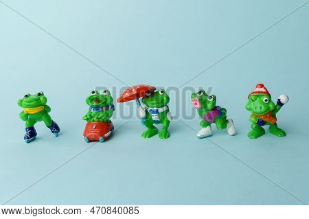 Tyumen, Russia-february 15, 2023: Kinder Surprise Frogs. Kinder Surprise Toy. Sweet Gift. Hobby. Kin