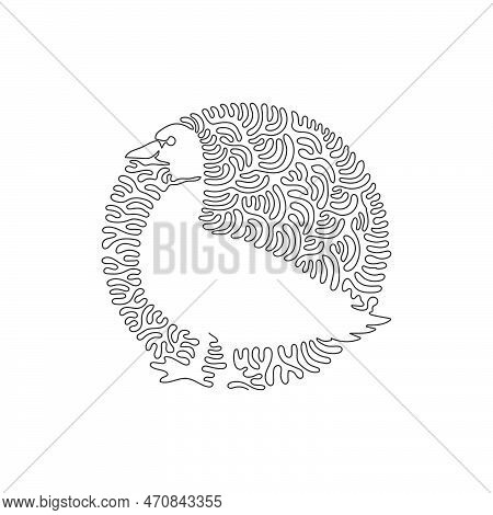 Continuous Curve One Line Drawing Of Cute Mallard Abstract Art In Circle. Single Line Editable Strok