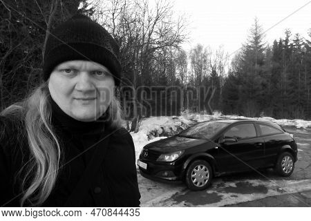 Reitzenhain, Germany - February 13, 2023: Autoportrait With Opel Astra In Winter