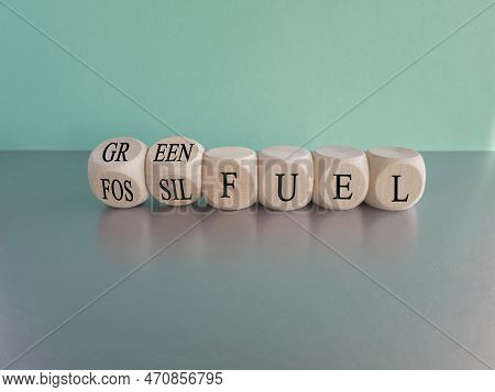 From Fossil To Green Fuel. Turned Wooden Cubes And Changes The Words 'fossil Fuel' To 'green Fuel'. 