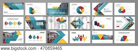 Blue And Green Abstract Presentation Slide Templates. Infographic Elements Template  Set For Web, Pr