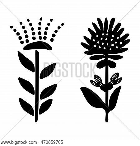 Folkart Flower Vector Illustration Set . Botanical Kids Scandi Garden Botanicals Collection.