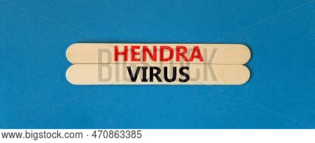 Hendra Virus Symbol. Concept Words Hendra Virus On Wooden Sticks. Beautiful Blue Table Blue Backgrou