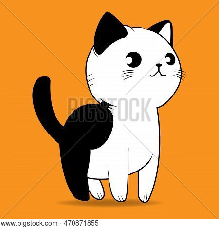 Cute Cat Vector Illustration. Cat Cartoon Character Icon, Vector, Logo Illustration Isolated On Oran