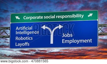 Metaphorical Road Sign Indicating Modern Moral Socio Technological Dilemma