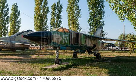 Fighter Interceptor Mig 23. A Combat Aircraft Standing On The Ground In The Victory Park In Nizhny N