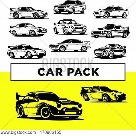 Retro 1990s Car Illustration Icons Banner Art Icon