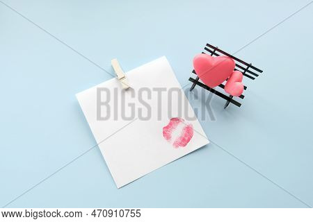 Pink Hearts On The Bench With Lip Mark
