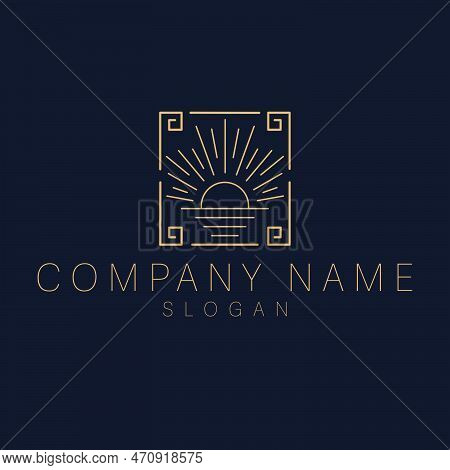 Vector Logo Template With Sunset Emblem - Abstract Summer And Vacation Icon And Emblem For Vacation 