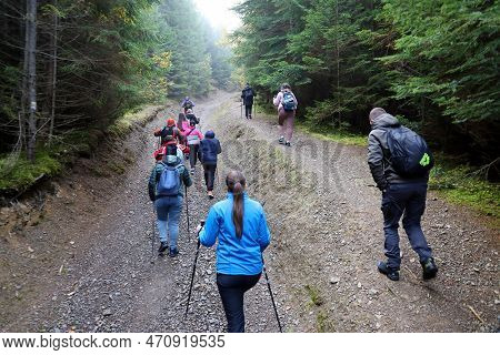 Carpathian Mountains, Ukraine - October 8, 2022 Mount Hoverla. Carpathians In Ukraine In Autumn. Tou
