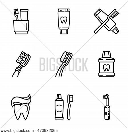 Healthy Toothcare Icon Set. Outline Set Of 9 Healthy Toothcare Icons For Web Design Isolated On Whit