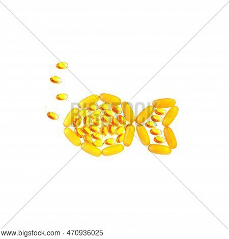 Fish Shape Capsules Of Cod Liver Oil. Omega 3