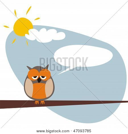 Søde og sjove søvnig talende ugle på træet på solrig dag efter hård nat vektor illustration
