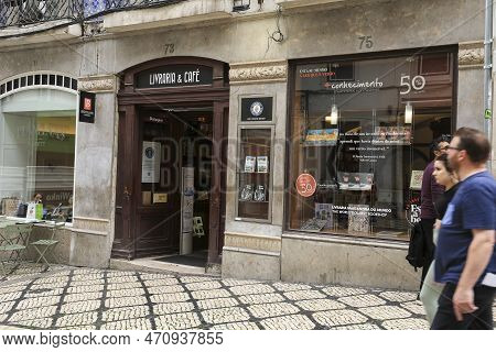 Lisbon, Portugal- November 22, 2022: Facade Of The World's Oldest Bookstore Called Bertrand In Lisbo